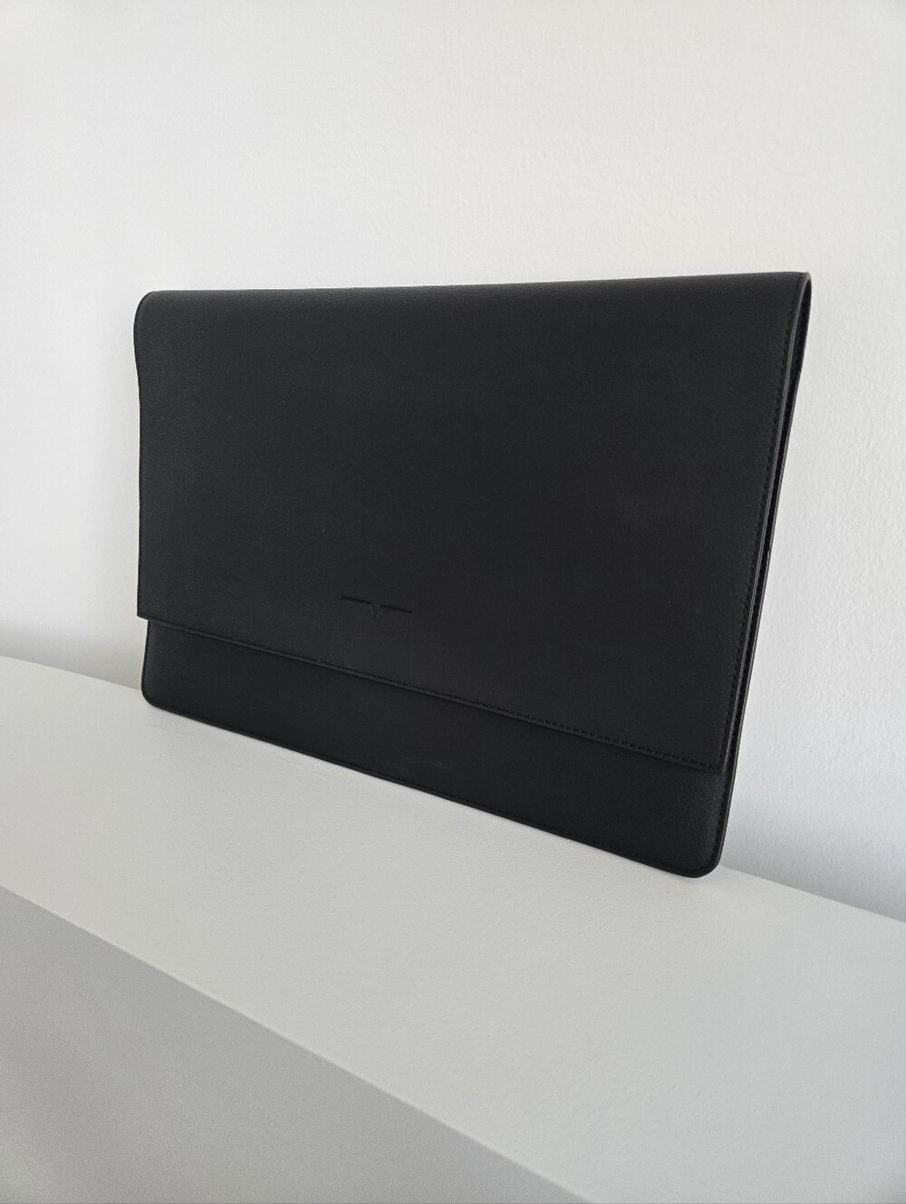 Black Leather Laptop Sleeve - Professional Portfolio 13"